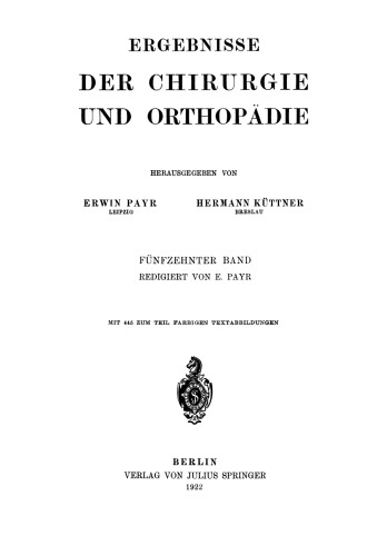 Ergebnisse der Chirurgie und Orthopädie: Fünfzehnter Band