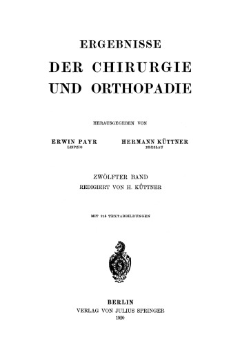 Ergebnisse der Chirurgie und Orthopädie: Zwölfter Band