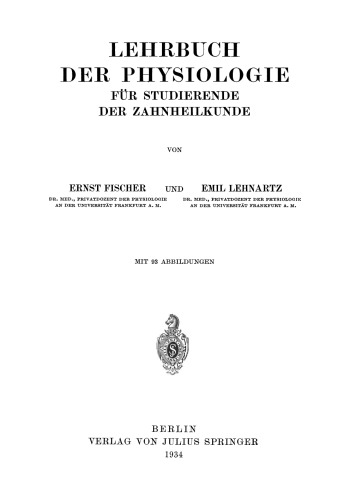 Lehrbuch der Physiologie für Studierende der Zahnheilkunde