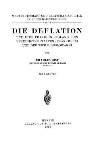 Die Deflation und Ihre Praxis in England · den Vereinigten Staaten · Frankreich und der Tschechoslowakei