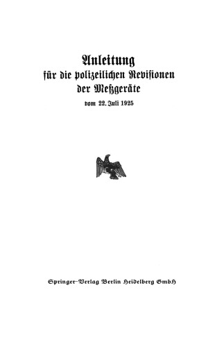 Anleitung für die polizeilichen Revisionen der Metzgeräte vom 22. Juli 1925