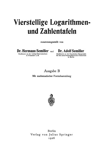 Vierstellige Logarithmen-und Zahlentafeln: Ausgabe B