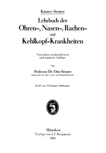 Lehrbuch der Ohren-, Nasen-, Rachen- und Kehlkopf-Krankheiten