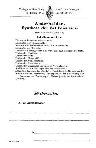 Neuere Anschauungen über den Bau und den Stoffwechsel der Zelle: Vortrag gehalten an der 94. Jahresversammlung der Schweizerischen Naturforschenden Gesellschaft in Solothurn 2. August 1911