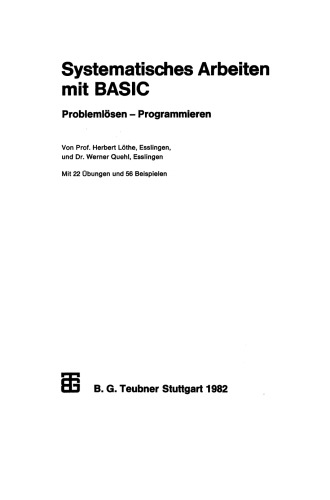 Systematisches Arbeiten mit BASIC: Problemlösen — Programmieren