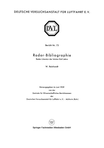 Radar-Bibliographie: Radar-Literatur der letzten fünf Jahre