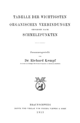 Tabelle der Wichtigsten Organischen Verbindungen Geordnet Nach Schmelzpunkten