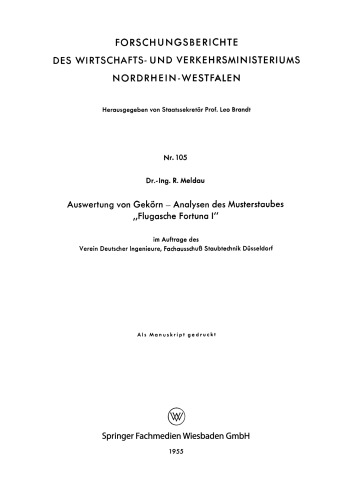 Auswertung von Gekörn — Analysen des Musterstaubes „Flugasche Fortuna I“