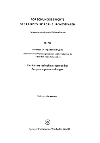 Der Einsatz radioaktiver Isotope bei Zerspanungsuntersuchungen