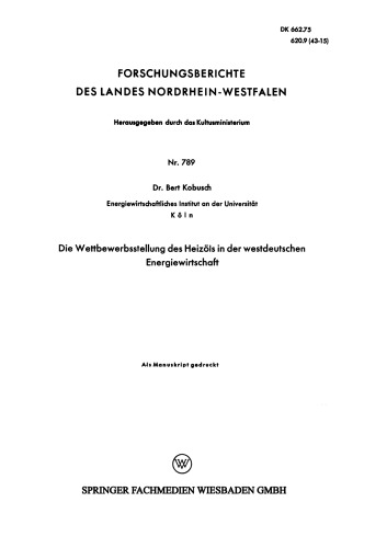 Die Wettbewerbsstellung des Heizöls in der westdeutschen Energiewirtschaft