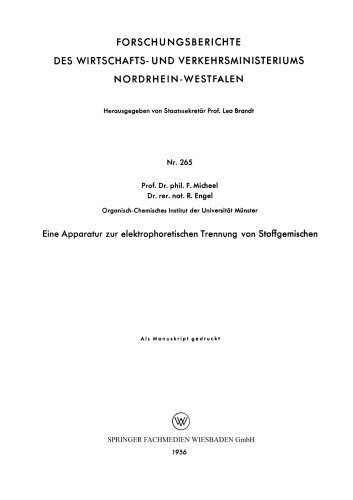 Eine Apparatur zur elektrophoretischen Trennung von Stoffgemischen