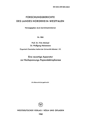 Eine neuartige Apparatur zur Hochspannungs-Papierelektrophorese