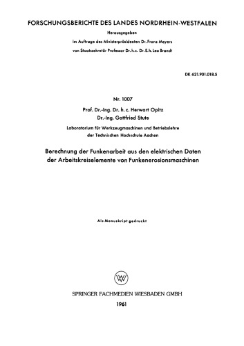 Berechnung der Funkenarbeit aus den elektrischen Daten der Arbeitskreiselemente von Funkenerosionsmaschinen