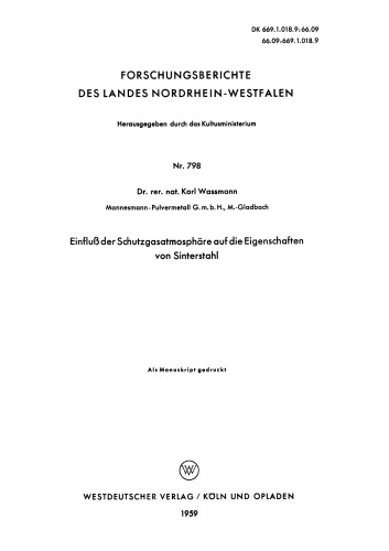 Einfluß der Schutzgasatmosphäre auf die Eigenschaften von Sinterstahl