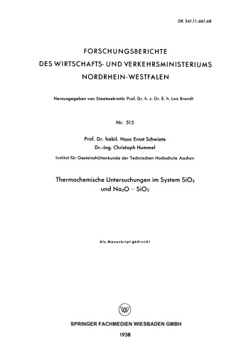 Thermochemische Untersuchungen im System SiO2 und Na2O — SiO2