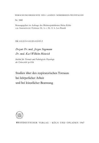 Studien über den respiratorischen Totraum bei körperlicher Arbeit und bei künstlicher Beatmung