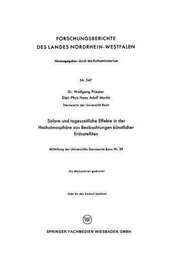 Solare und tageszeitliche Effekte in der Hochatmosphäre aus Beobachtungen künstlicher Erdsatelliten