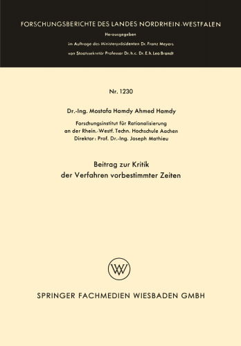 Beitrag zur Kritik der Verfahren vorbestimmter Zeiten