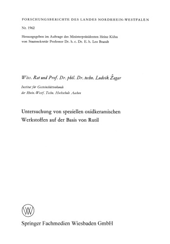 Untersuchung von speziellen oxidkeramischen Werkstoffen auf der Basis von Rutil