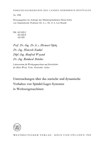 Untersuchungen über das statische und dynamische Verhalten von Spindel-Lager-Systemen in Werkzeugmaschinen