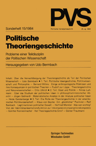 Politische Theoriengeschichte: Probleme einer Teildisziplin der Politischen Wissenschaft