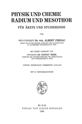 Physik und Chemie Radium und Mesothor für Ärzte und Studierende