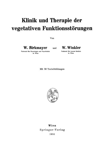 Klinik und Therapie der vegetativen Funktionsstörungen