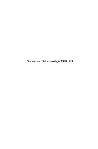 Studien zur Phänomenologie 1930–1939