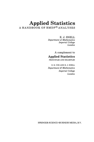 Applied Statistics: A Handbook of BMDP™ Analyses