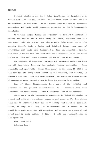 Supernova Shells and Their Birth Events: Proceedings of a Workshop Held at the Physikzentrum Bad Honnef March 7–11, 1988