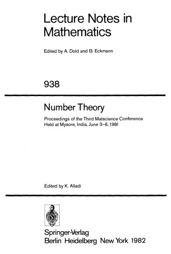 Number Theory: Proceedings of the Third Matscience Conference Held at Mysore, India, June 3–6, 1981