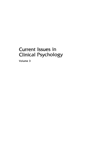 Current Issues in Clinical Psychology: Volume 3