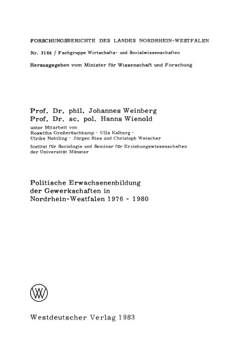 Politische Erwachsenenbildung der Gewerkschaften in Nordrhein-Westfalen 1976 – 1980