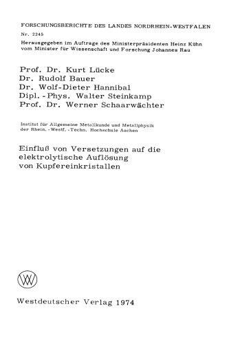 Einfluß von Versetzungen auf die elektrolytische Auflösung von Kupfereinkristallen