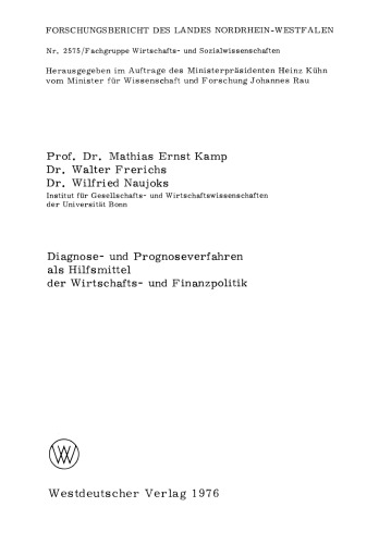 Diagnose- und Prognoseverfahren als Hilfsmittel der Wirtschafts- und Finanzpolitik