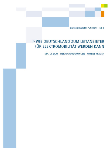 Wie Deutschland zum Leitanbieter für Elektromobilität werden kann: Status quo — Herausforde rungen — offene Fragen