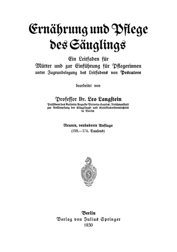 Ernährung und Pflege Des Säglings: Ein Leitfaden für Mütter und zur Einführung für Pflegerinnen unter Zugrundelegung des Leitfadens von Pescatore