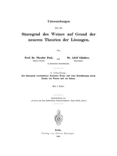 Untersuchungen über den Säuregrad des Weines auf Grund der neueren Theorien der Lösungen