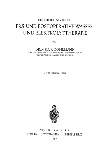 Einführung in die Prä- und Postoperative Wasser- und Elektrolyttherapie