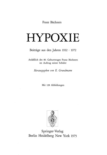 Hypoxie: Beiträge aus den Jahren 1932 – 1972