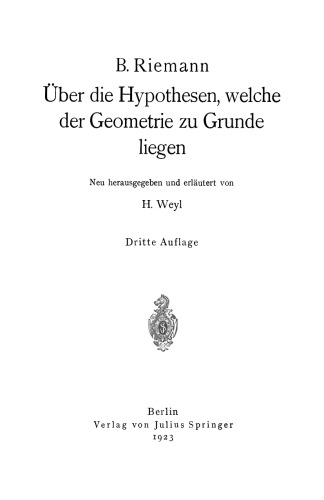 Über die Hypothesen, welche der Geometrie zu Grunde liegen