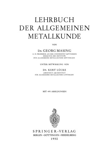 Lehrbuch der Allgemeinen Metallkunde