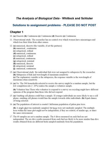 The Analysis of Biological Data: Solutions Manual