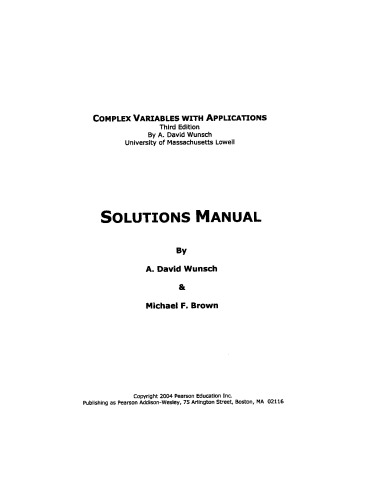 Solutions Manual to Complex Variables with Applications