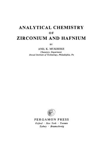 Analytical Chemistry of Zirconium and Hafnium