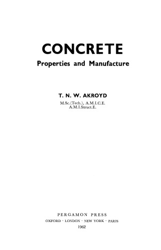 Concrete. Properties and Manufacture