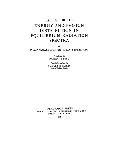 Tables for the Energy and Photon Distribution in Equilibrium Radiation Spectra