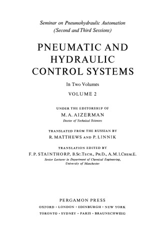 Pneumatic and Hydraulic Control Systems. Seminar on Pneumohydraulic Automation