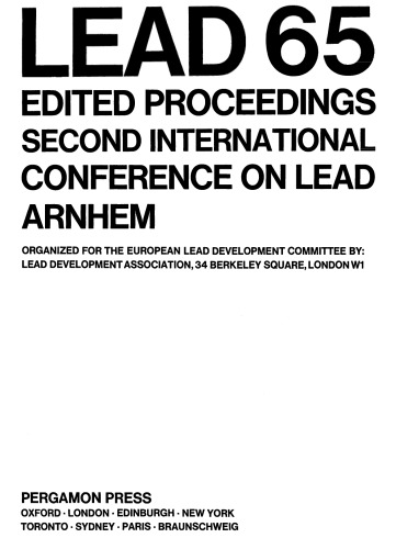 Lead 65. Edited Proceedings, Second International Conference on Lead, Arnhem