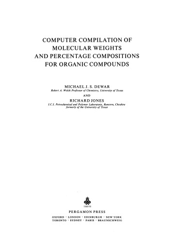 Computer Compilation of Molecular Weights and Percentage Compositions for Organic Compounds